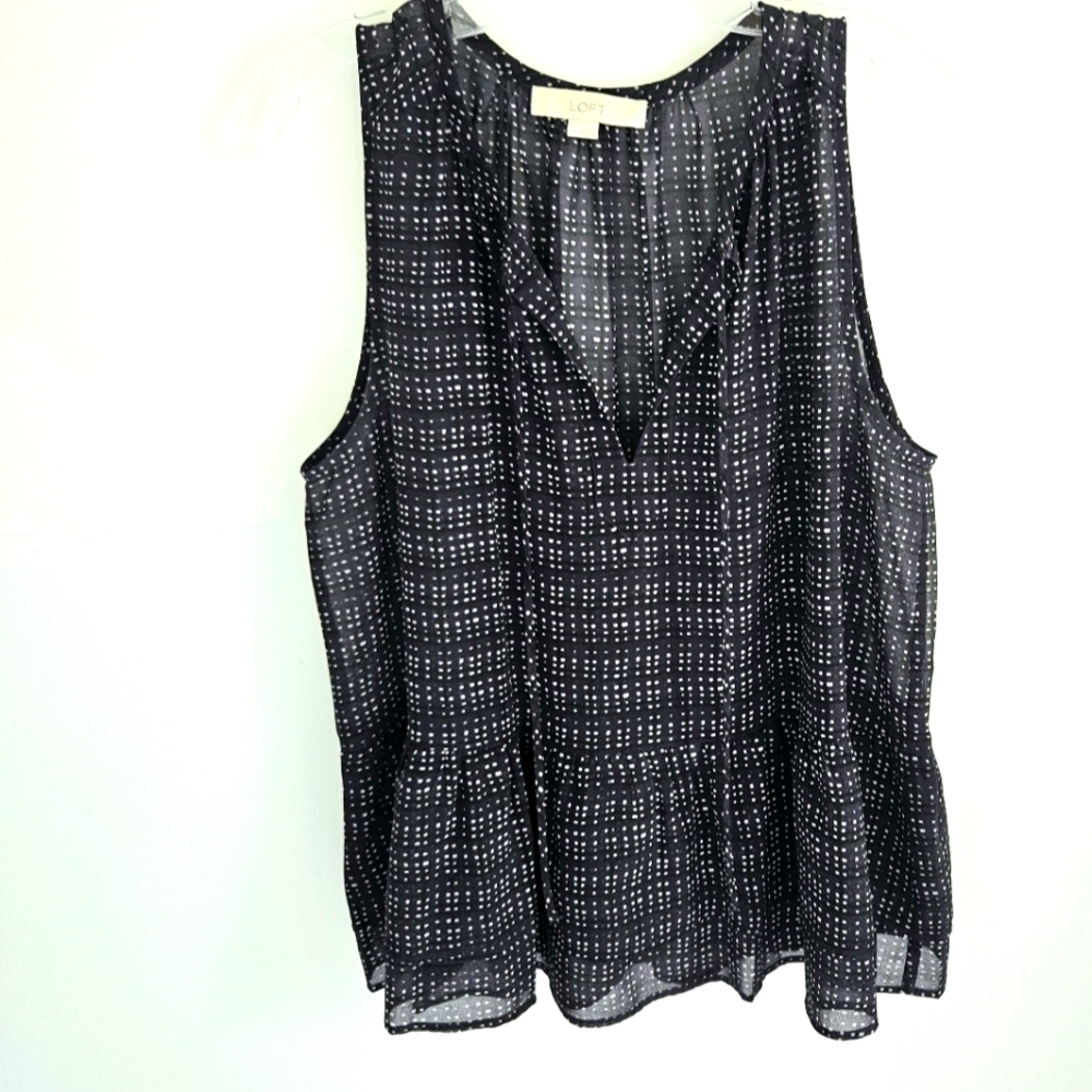 Loft navy semi-sheer layer blouse sleeveless